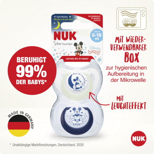 Bild 4 von NUK Disney Mickey Mouse Star Day & Night Silikon-Schnuller 6-18 Monate