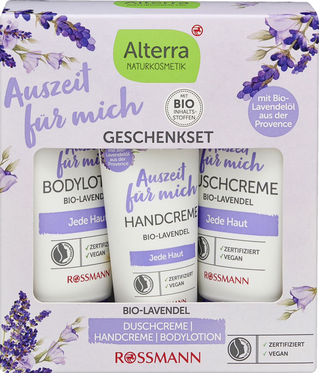 Bild 1 von Alterra NATURKOSMETIK Geschenkset Auszeit für mich: Duschgel, Handcreme und Bodylotion