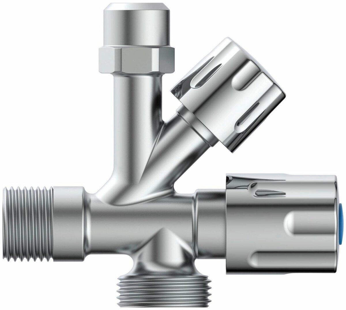 Bild 1 von Kirchhoff 3-Wege-Ventil, GA-Eckventil, Chrom, 3/8"AG x 3/4"AG x 3/8"AG x 10 mmQ