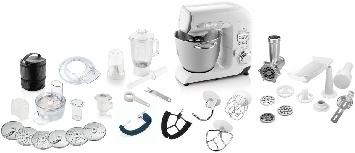 Bild 1 von eta Küchenmaschine ETA003890010 Gratus Kalibro, 1500 W, 6,7 l Schüssel, Metall-Gehäuse, mit Display und sehr viel Zubehör