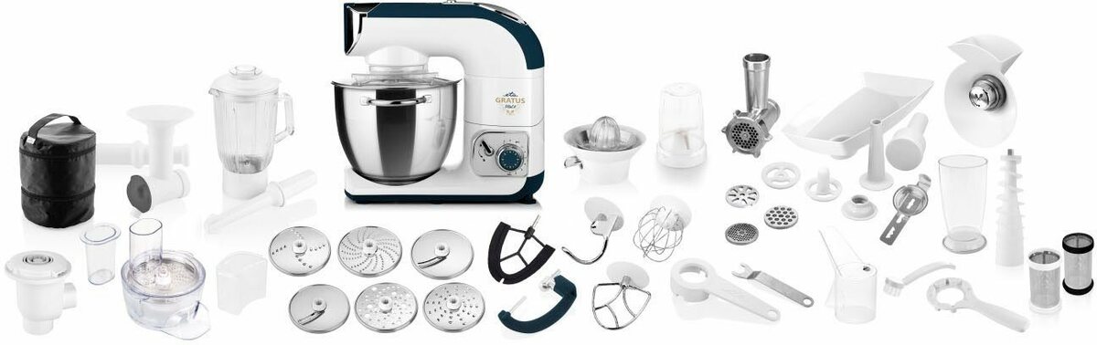 Bild 1 von eta Küchenmaschine ETA002890092, 1200 W, 5,5 l Schüssel, Gratus Vital II 1200 Watt mit Metall-Gehäuse, mit sehr viel Zubehör