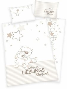Babybettwäsche Kleiner Lieblingsmensch, Baby Best, Renforcé, mit niedlichem Teddy-Motiv und Schriftzug