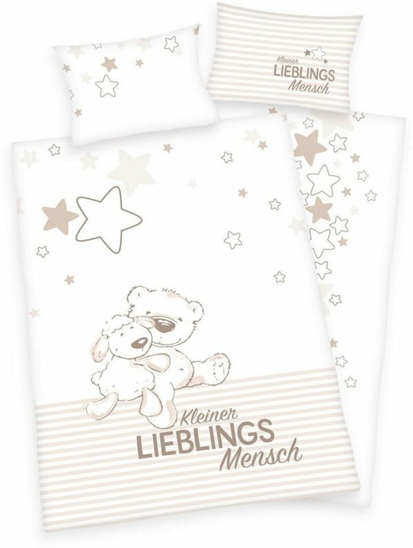 Bild 1 von Babybettwäsche Kleiner Lieblingsmensch, Baby Best, Renforcé, mit niedlichem Teddy-Motiv und Schriftzug