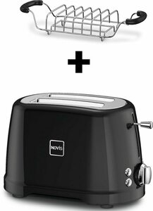 NOVIS Toaster T2 schwarz SET, 2 kurze Schlitze, 900 W, mit Brötchenwärmer