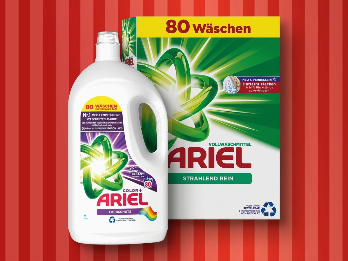 Bild 1 von Ariel Waschmittel 80/60 Wäschen, 
         4 l/4,8/1,638 kg