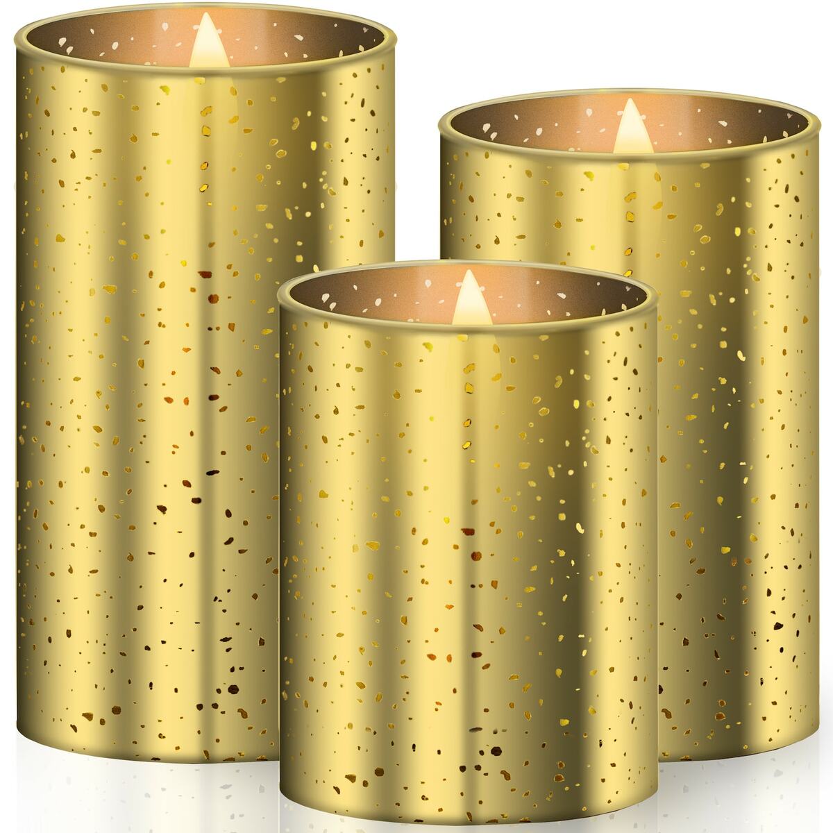 Bild 1 von KESSER® LED Kerzen 3er Set Flammenlose Kerze Timerfunktion Timer Echtwachskerze 10cm 12,5cm 15cm Hoch Realistisch Flackernde Flacker-Licht Led-Flammen Echtwachs Deko