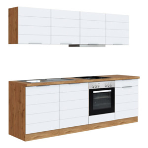 Faro Küchenzeile, 240 cm, Weiß/Wotan – Energieeffizienzklasse E