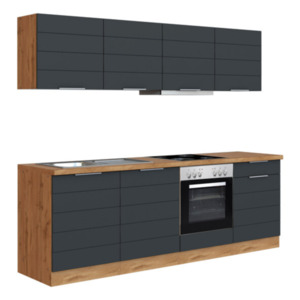 Faro Küchenzeile, 240 cm, Grau/Wotan – Energieeffizienzklasse E