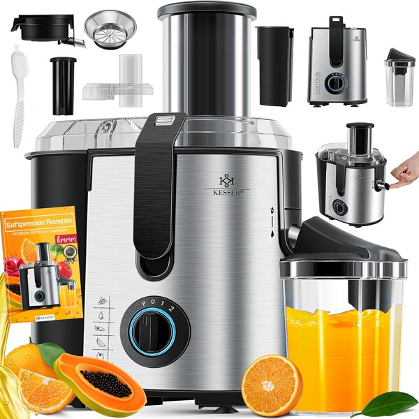 Bild 1 von KESSER® Entsafter für Obst und Gemüse aus Edelstahl 1100W große 85 mm Einfüllöffnung inkl. Reinigungsbürste und Saftbehälter 3 Geschwindigkeitsstufen, Saftpresse Juicer