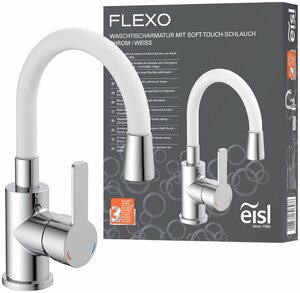Eisl Waschtischarmatur Flexo energiesparender Wasserhahn, Mischbatterie Waschbecken, in Weiß/Chrom