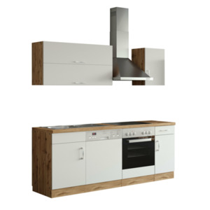 Porto Küchenzeile 210cm, Weiß/Wotan – Energieeffizienzklasse E