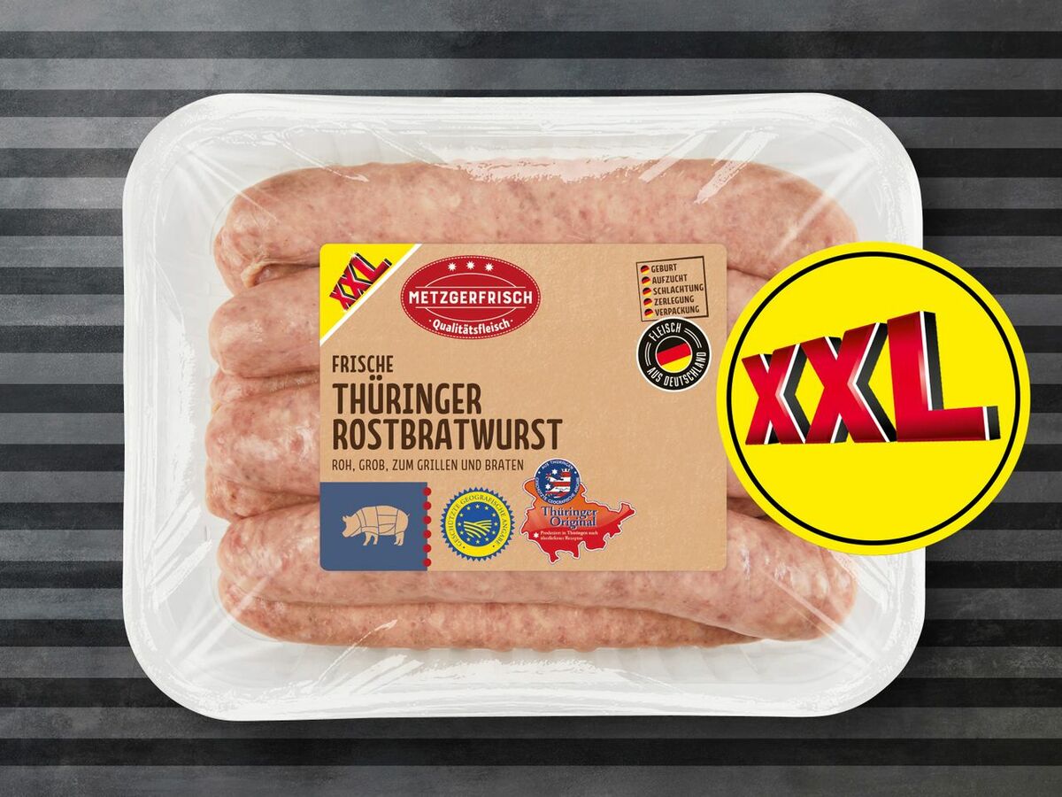 Bild 1 von Metzgerfrisch Frische Thüringer Rostbratwurst XXL, 
         800 g