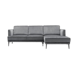 Ecksofa CHARLESTON grau - Samtbezug - Ausführung rechts - Breite 232 cm - Höhe 82 cm - Tiefe 151 cm