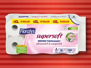 Floralys Supersoft Premium Toilettenpapier, 
         16x 180 Blatt