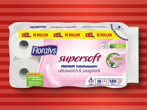 Bild 1 von Floralys Supersoft Premium Toilettenpapier, 
         16x 180 Blatt