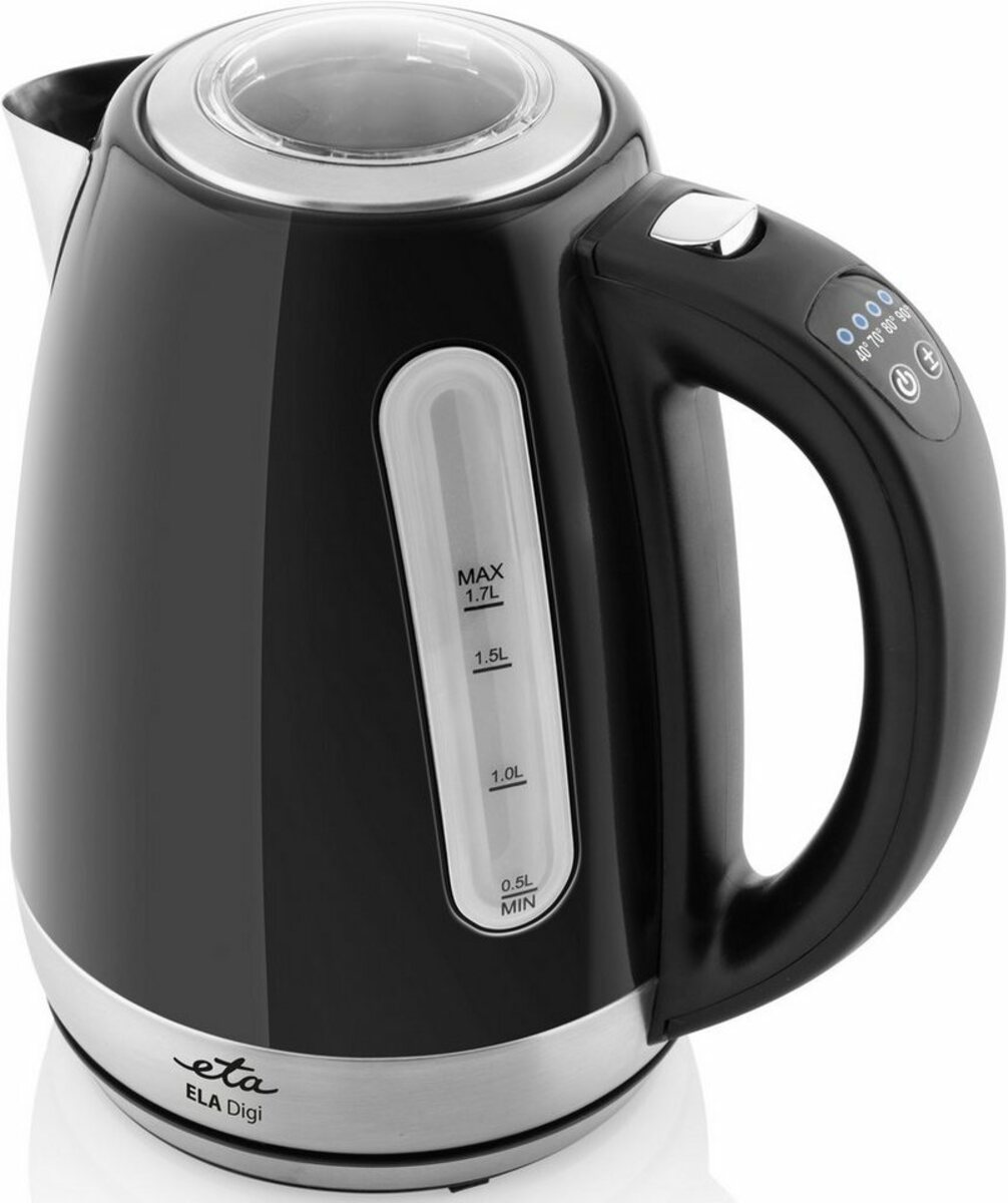 Bild 1 von eta Wasserkocher ELA digi ETA959890020, 1,7 l, 2100 W, schwarz, Transparenter Deckel, Edelstahlausführung