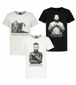 SUBLEVEL Herren veganes Baumwoll-T-Shirt mit verschiedenen Frontprints H12022Z22429B Weiß, Schwarz oder Grau
