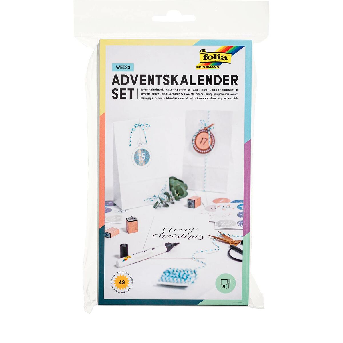 Bild 1 von Adventskalender-Set Folia, Papiertüten mit Kordel und Stickern zum Selbstbefüllen, weiß