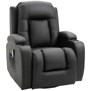 HOMCOM Massagesessel Fernsehsessel Relaxsessel mit Wärmefunktion TV Sessel mit Liegefunktion, Ruhesessel mit Fernbedienung, Becherhalter, Schwarz 85 x 94 x 104 cm