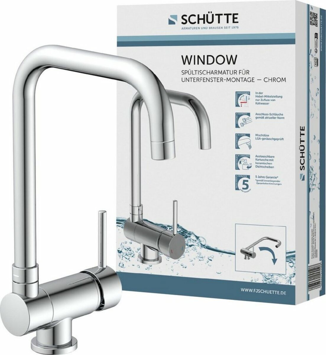 Bild 1 von Schütte Spültischarmatur Window Wasserhahn für Unterfenstermontage, 360° schwenkbar, Chrom, Hochdruck