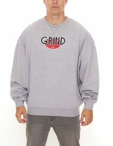 GRIND Inc Logo Sweat Herren Rundhals-Pullover mit großem Logo-Print Sweater GISR001 Grau