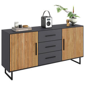 Carryhome SIDEBOARD Anthrazit, Schwarz, Eiche