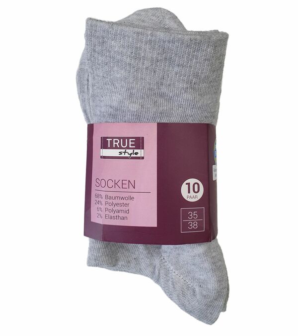 Bild 1 von 10er Pack TRUE style Strümpfe Baumwoll-Socken mit Komfortbund Grau/Hellgrau