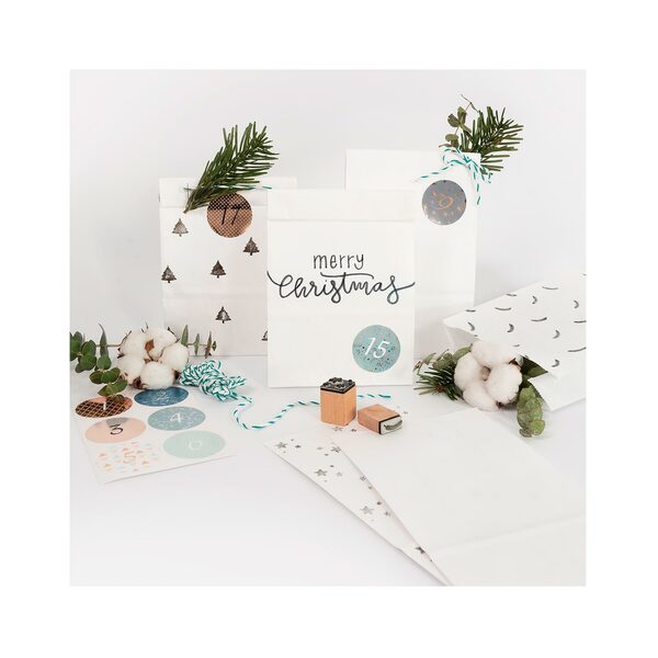 Bild 3 von Adventskalender-Set Folia, Papiertüten mit Kordel und Stickern zum Selbstbefüllen, weiß