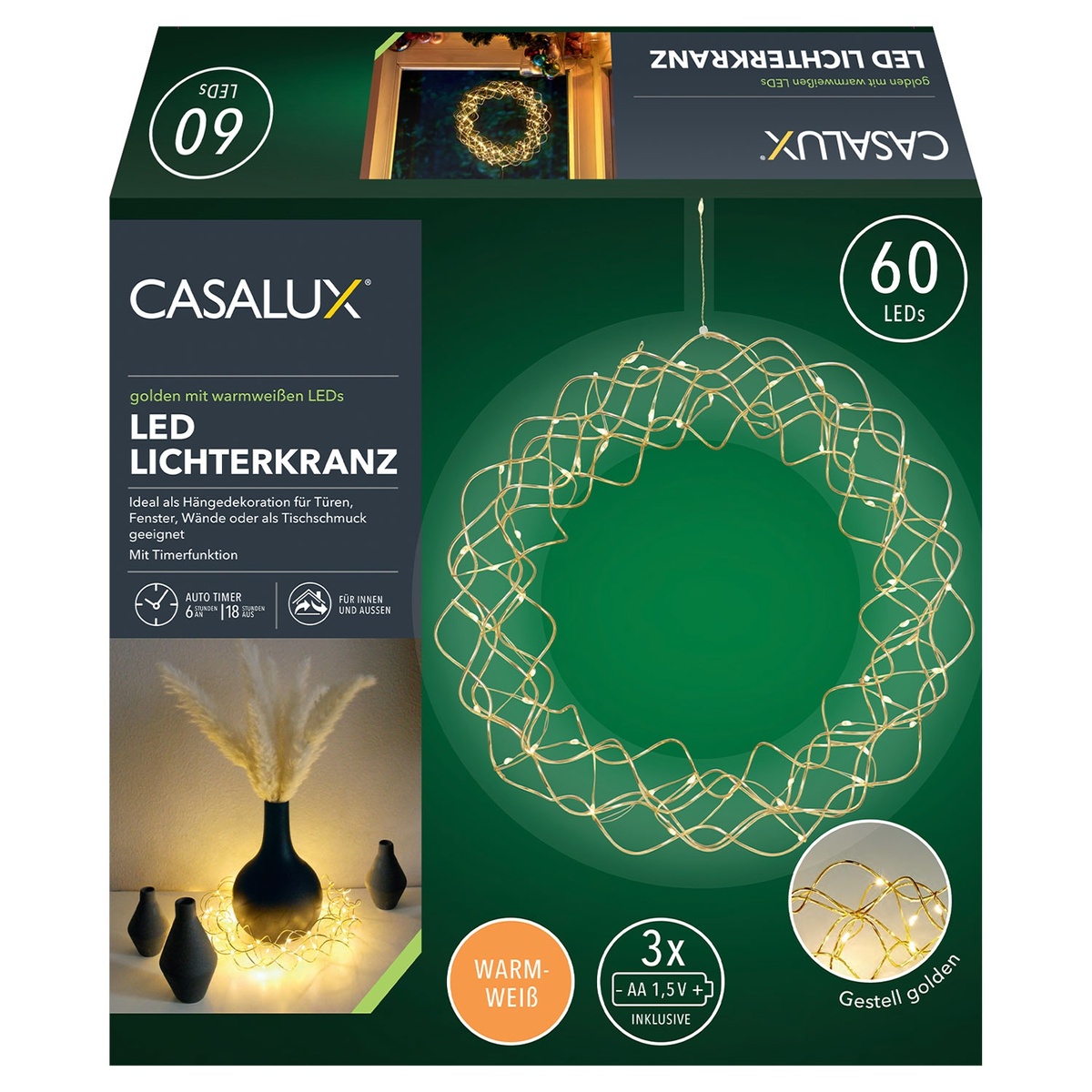 CASALUX LED-Lichterkranz, 60 LEDs Von ALDI SÜD Ansehen!