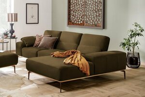 W.SCHILLIG Ecksofa run, mit Holzsockel, Füße in Bronze pulverbeschichtet, Breite 299 cm