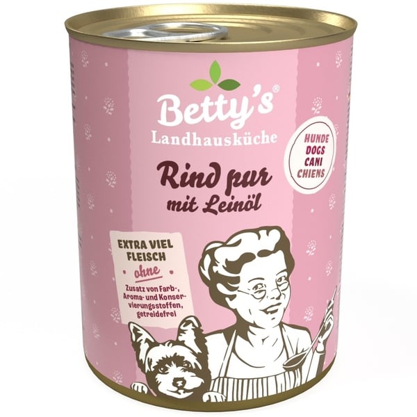 Bild 1 von Betty's Landhausküche Rind pur mit Leinöl 6 x 400g für Hund