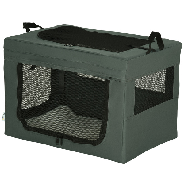 Bild 1 von PawHut Hundetasche Hundebox mit Meshfenster, Katzentransportbox mit Kissen, Transportbox, Transporttasche für Hunde bis 4 kg, Oxford, Grau, 60 x 42 x 42 cm