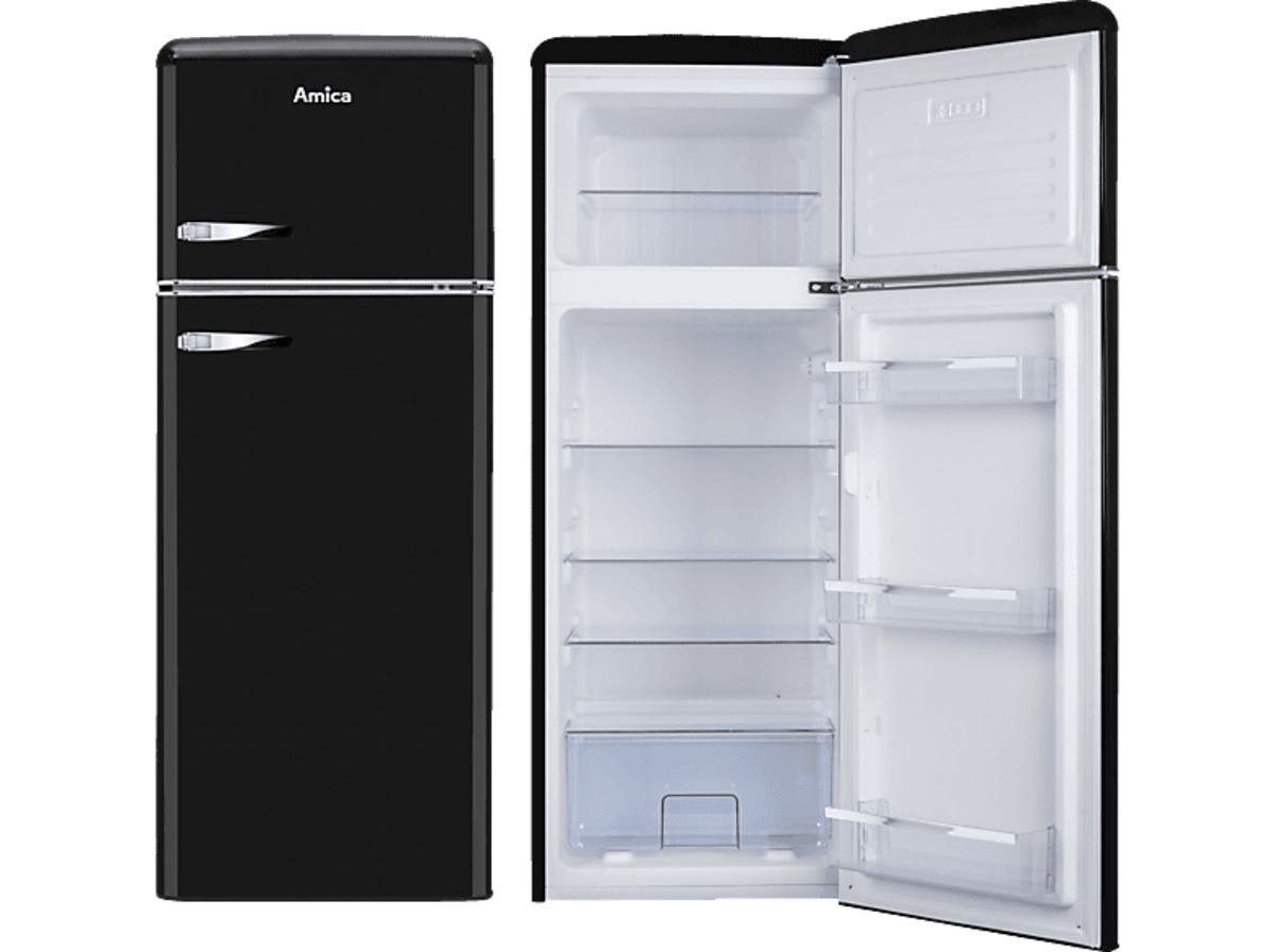 Bild 1 von AMICA KGC 15634 S Retro Edition Kühlgefrierkombination (E, 179,95 kWh, 1440 mm hoch, Schwarz)