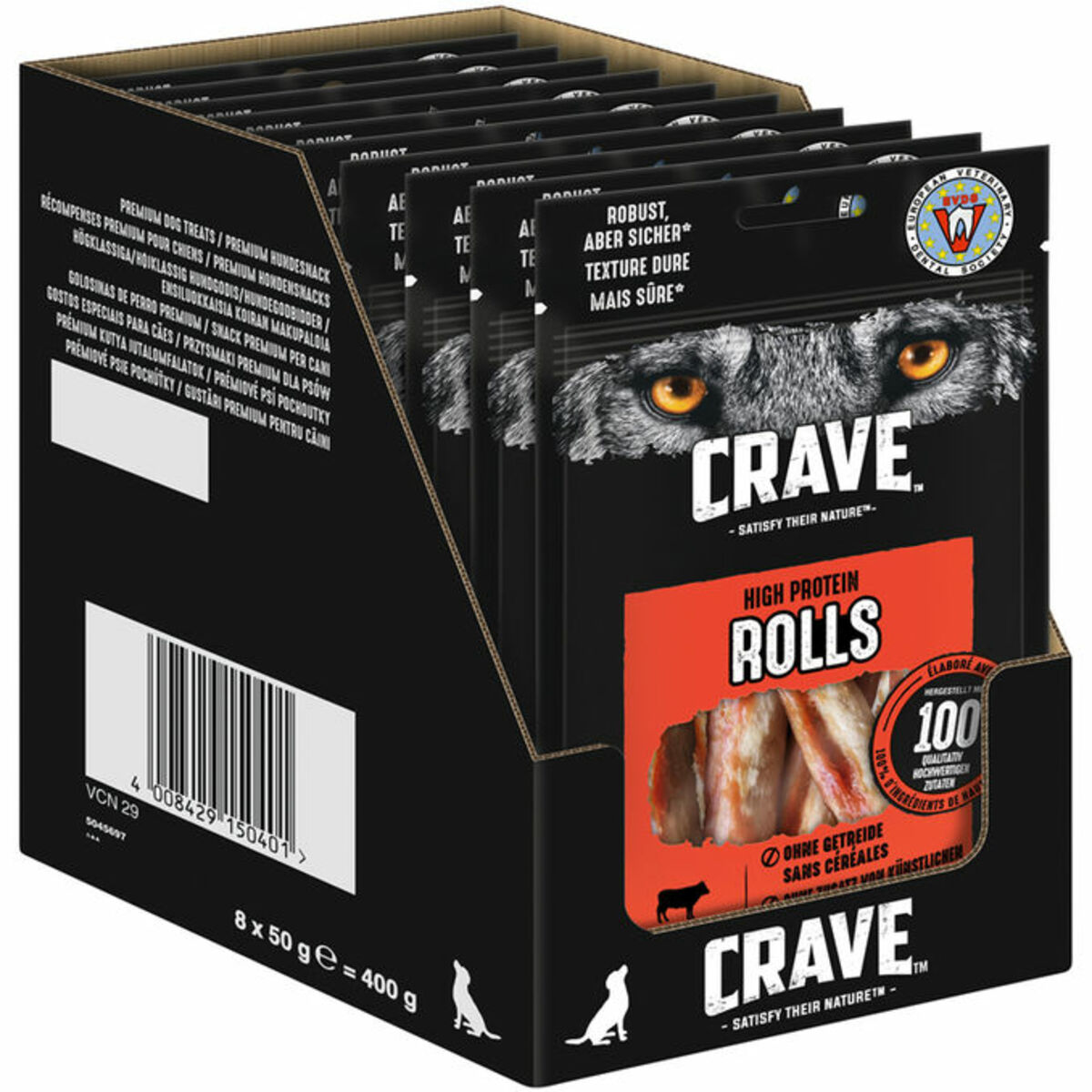 Bild 1 von CRAVE HUND Hundesnack High Protein Rolls mit Rind, 8er Pack
