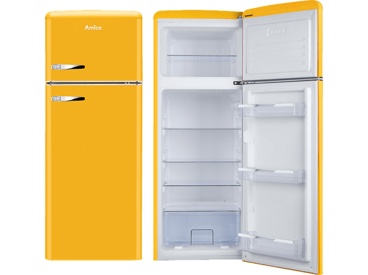 Bild 1 von AMICA KGC 15633 Y Retro Edition Kühlgefrierkombination (E, 179,95 kWh, 1440 mm hoch, Gelb)