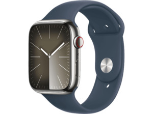 APPLE Watch Series 9 GPS + Cellular 45 mm Smartwatch Edelstahl Fluorelastomer, 130 - 180 mm, Silber