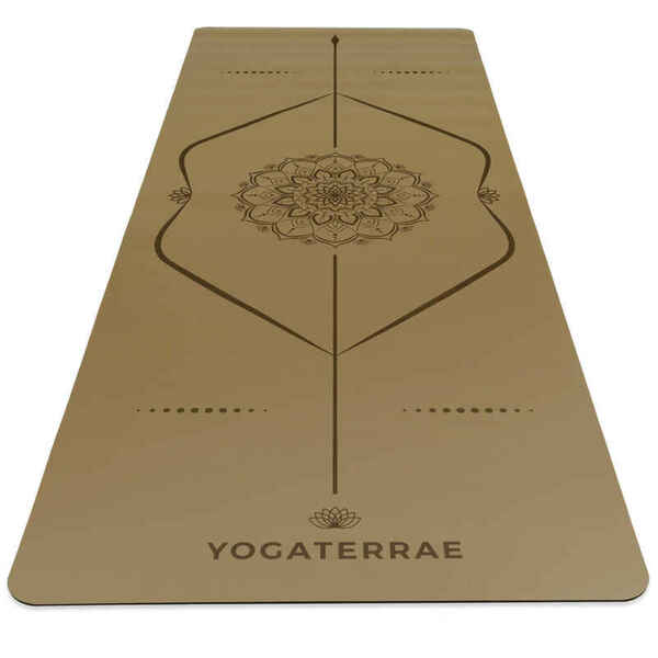 Bild 1 von Yogamatte aus PU und Naturkautschuk mit MANDALA in Bronzeolivgrün + KÖRPER LINIE