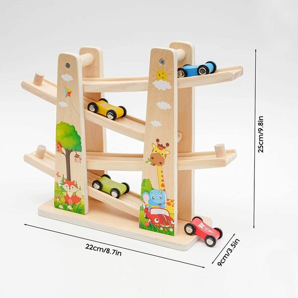 Bild 2 von BeebeeRun Lernspielzeug Kugelbahn Holz (Premium Holzspielzeug mit 4 Autos, Autorennbahn Holz Spielzeug für Jungen Geschenke Geburtstagsgeschenke), Rennbahn Lernspielzeug Geschenk für Kinder ü