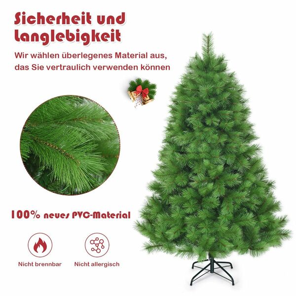 Bild 4 von COSTWAY Künstlicher Weihnachtsbaum, 180 cm, mit 586 Zweigen & Metallständer, PVC Nadeln, Grün