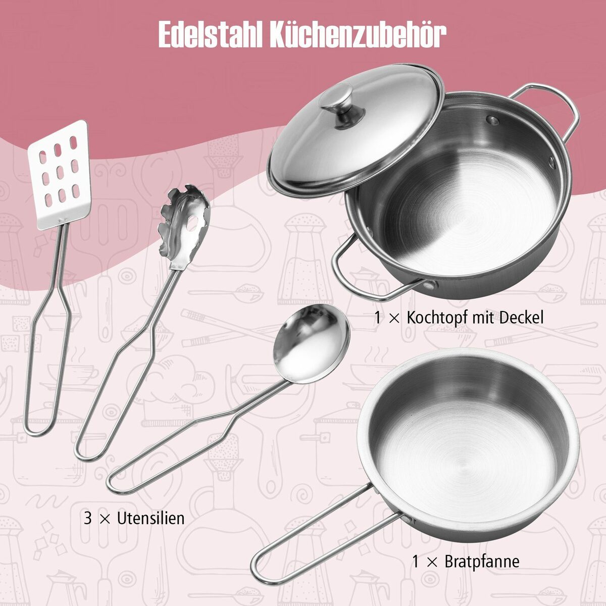 Bild 4 von COSTWAY Spielküche Kinderküche, Holz, 3 fach höhenverstellbar