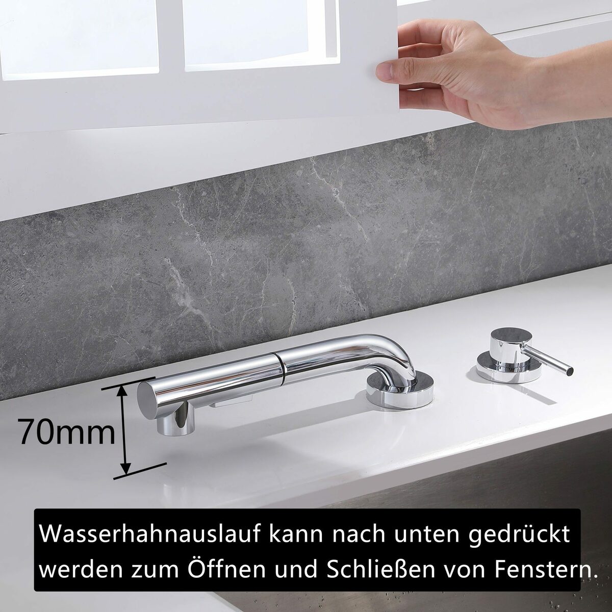 Bild 2 von Sumerain Küchenarmatur Wasserhahn Küche, Waschbeckenarmatur vor einem Fenster installiert (Mischbatterie) Frontfenster-Küchenmischbatterie mit ausziehbarer Brause Hochdruck