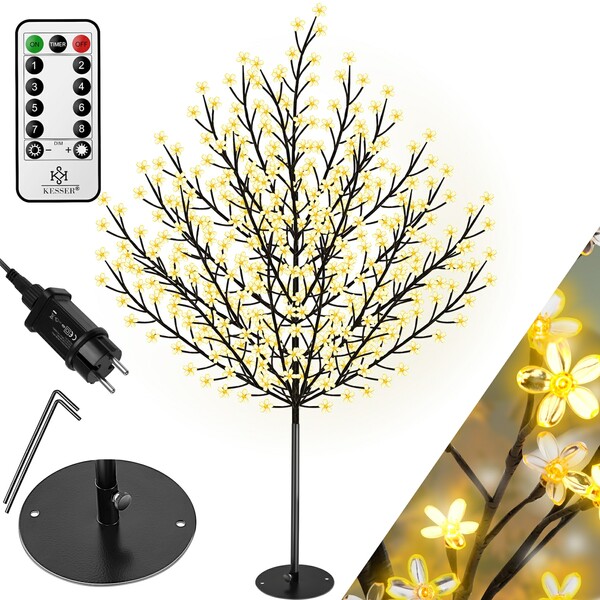 Bild 1 von KESSER® Kirschblütenbaum mit Fernbedienung   Lichterbaum Indoor Outdoor Metallfuß Stabil   Weihnachten Beleuchtung Leuchtbaum  Warmweiß