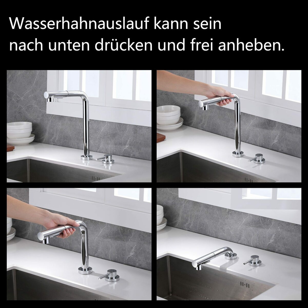 Bild 3 von Sumerain Küchenarmatur Wasserhahn Küche, Waschbeckenarmatur vor einem Fenster installiert (Mischbatterie) Frontfenster-Küchenmischbatterie mit ausziehbarer Brause Hochdruck