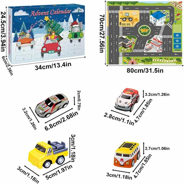 Bild 2 von flowgoer Adventskalender Weihnachts-Adventskalender 2023, mit Spielkarte, Geburtstag (1-tlg), 24-teiliges Auto-Spielzeug-Set, Weihnachtsgeschenke, Spielzeug