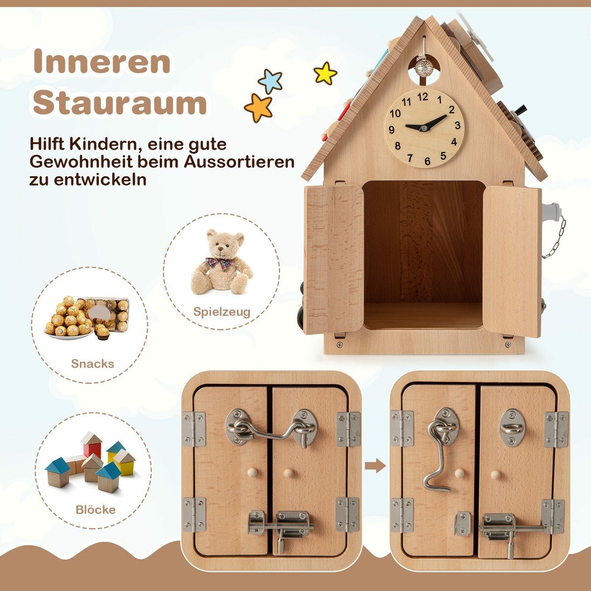 Bild 2 von COSTWAY Lernspielzeug Kinder Spielhaus, Montessori Spielzeug aus Holz