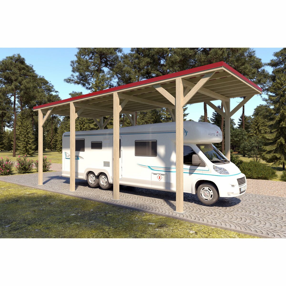 Bild 1 von Holzbrüder Camping-Carport Ralf Imprägniert 400 x 800 cm Blechdach Rot