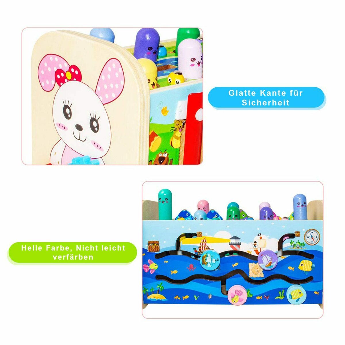 Bild 2 von BeebeeRun Klopfbank Hammerspiel Xylophon Klopfbank, (Lernspielzeug aus Holz als Weihnachts- und Neujahrsgeschenk), Spielzeug mit Angelspiel 7 in 1 Holzspielzeug Lernspielzeug