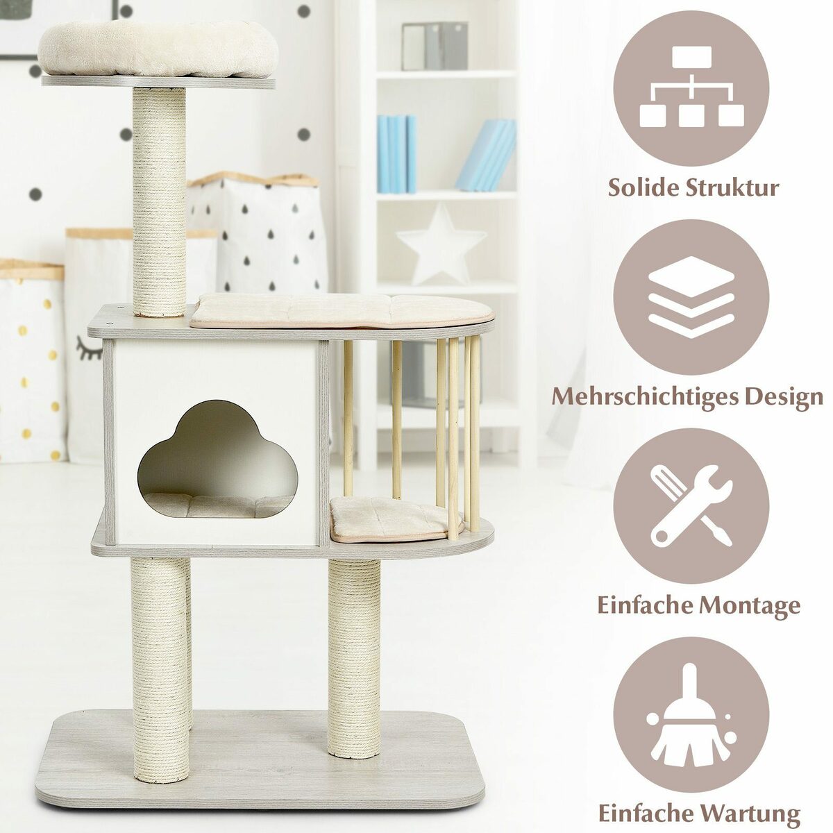 Bild 3 von COSTWAY Kratzbaum Katzenbaum, Holz, mit waschbaren Kissen, 68x48x117cm