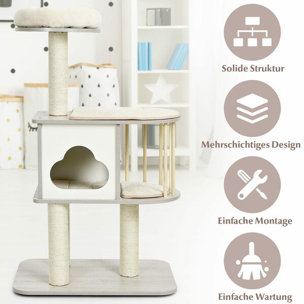 Bild 3 von COSTWAY Kratzbaum Katzenbaum, Holz, mit waschbaren Kissen, 68x48x117cm