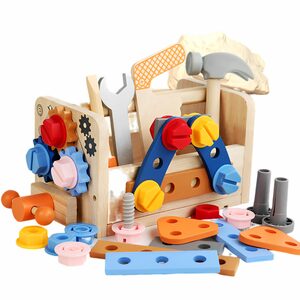ZERYER Lernspielzeug Kinder-Werkzeugkasten aus Holz für kleine Ingenieure zum Üben
